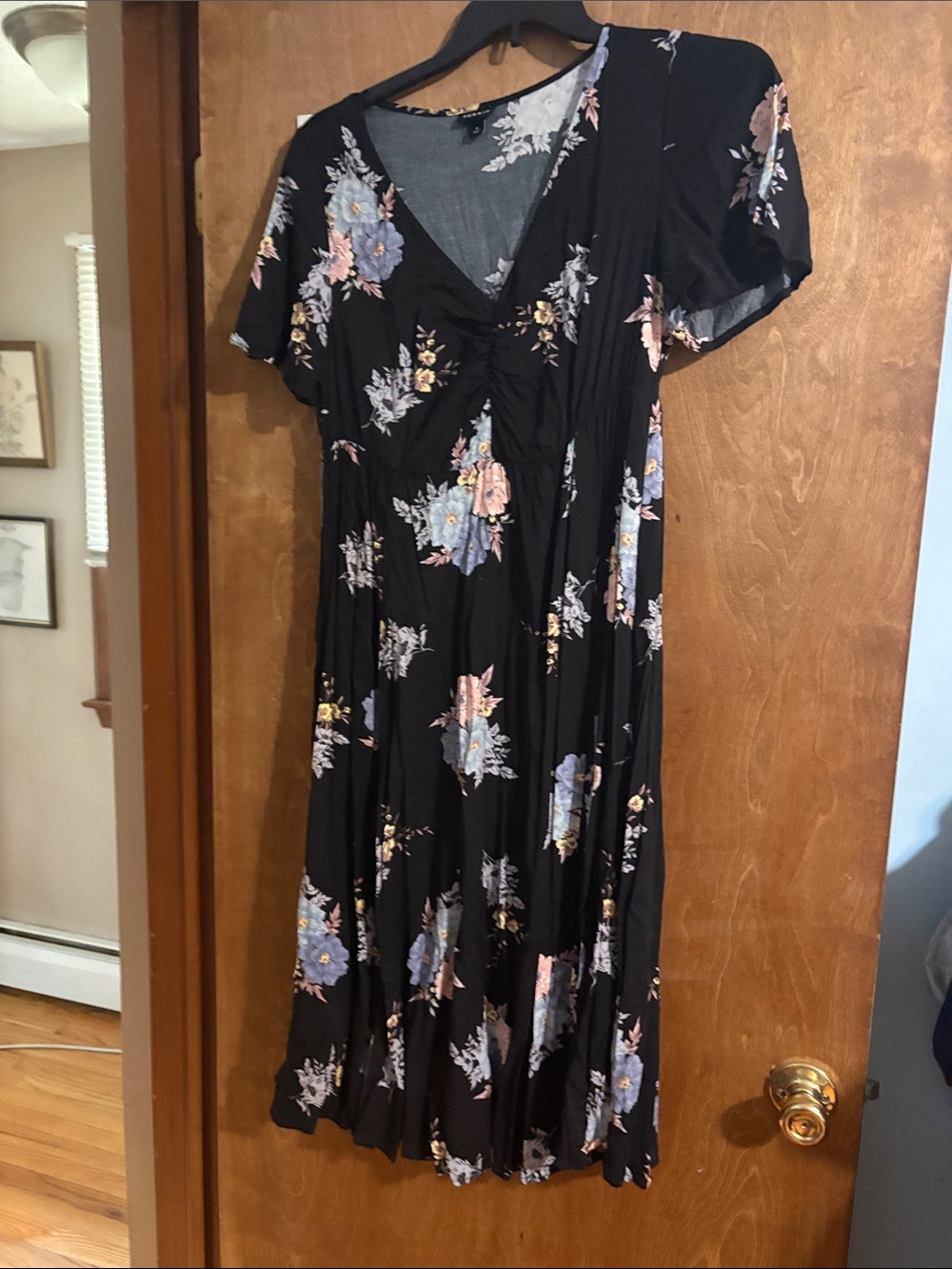 Black Floral Midi Dress with Pastel Blooms